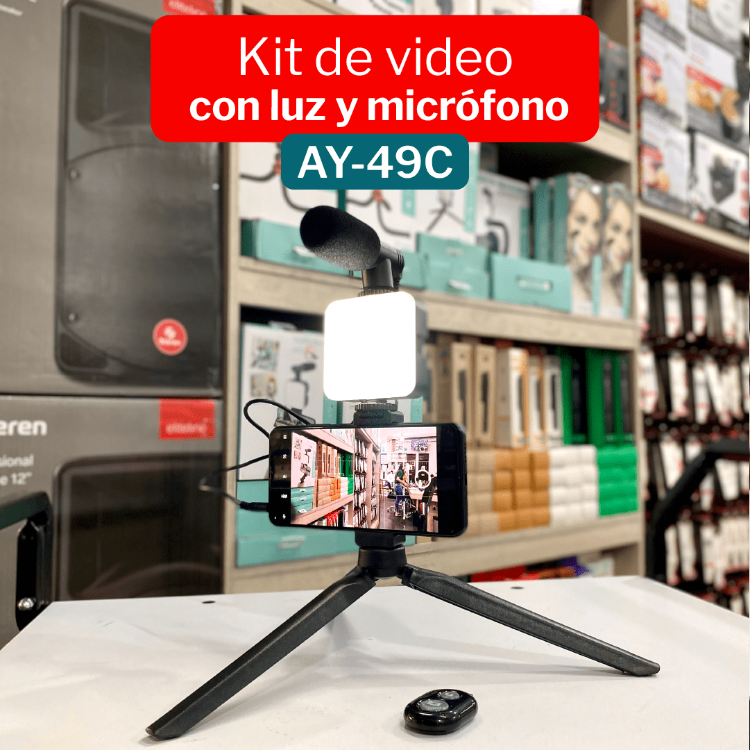 Kit de Video Trípode/Micrófono/Luz AY-49C